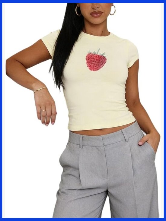 Tops - Y2k Graphic Crop Tee Short Sleeve Going Out Top